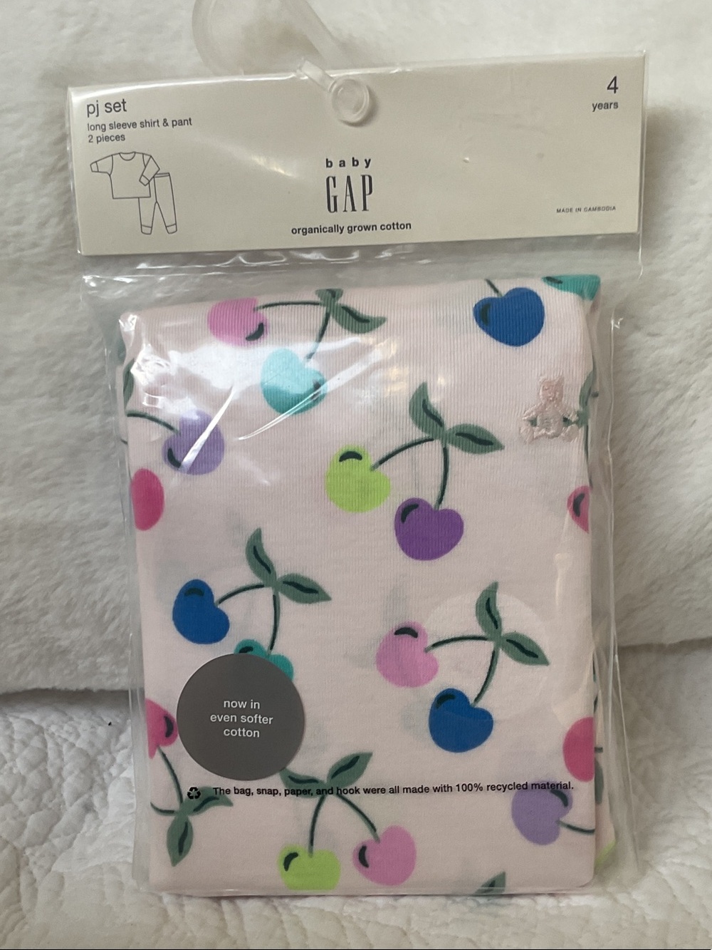 GAP Baby Pink Cherry Print PJ Set with Multicolor Cherries